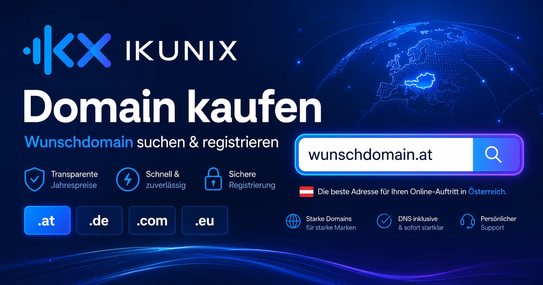 Domain kaufen in Österreich – Wunschdomain bei IKUNIX registrieren