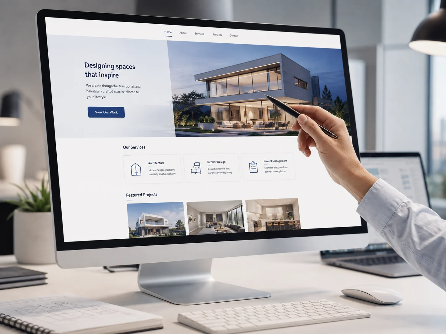 Professionelles Webdesign in Wien – moderne Website auf einem Monitor mit Stift im Vordergrund