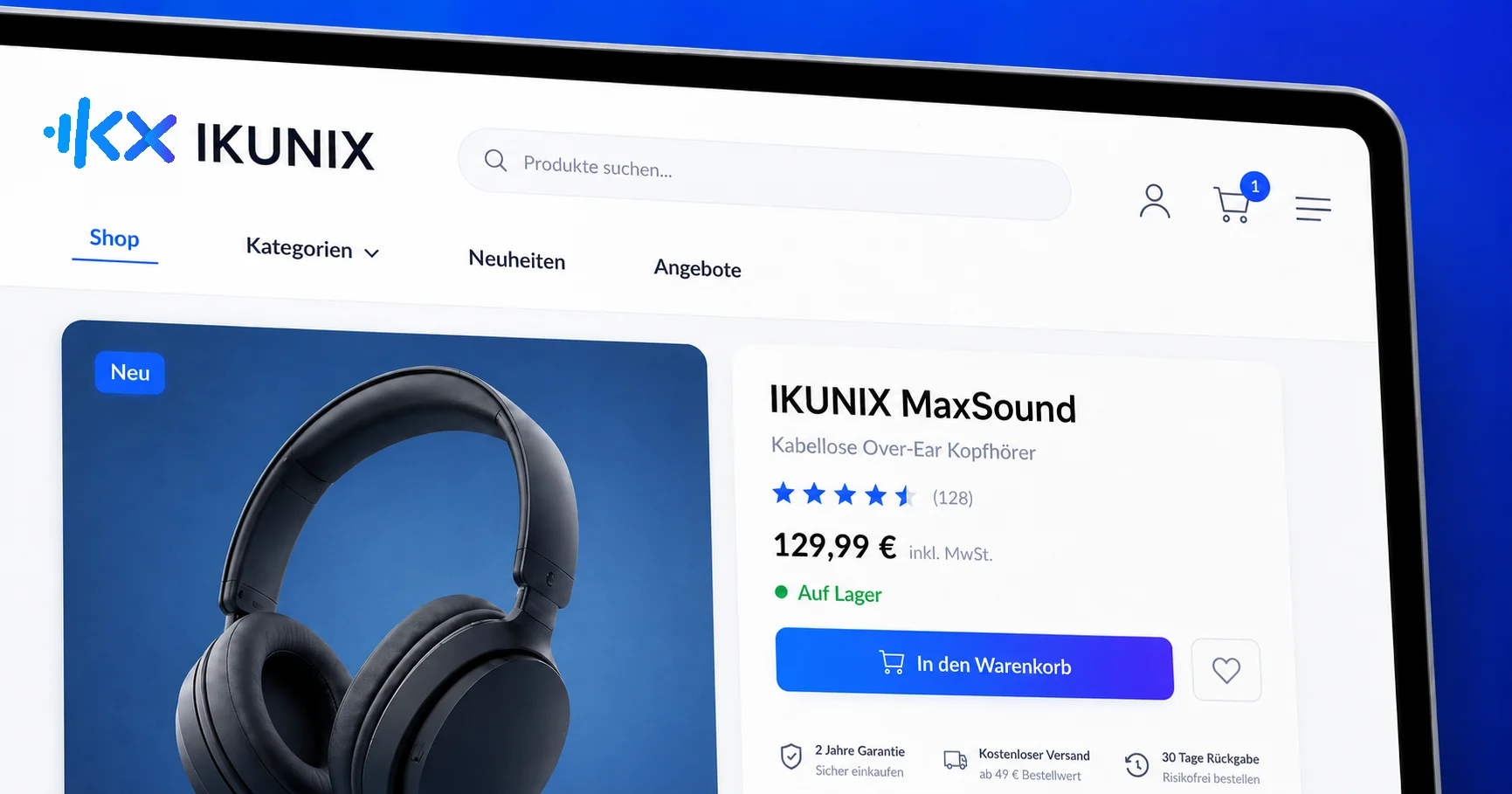 Professional webshop development by IKUNIX with a modern e-commerce storefront, product categories, shopping cart and checkout